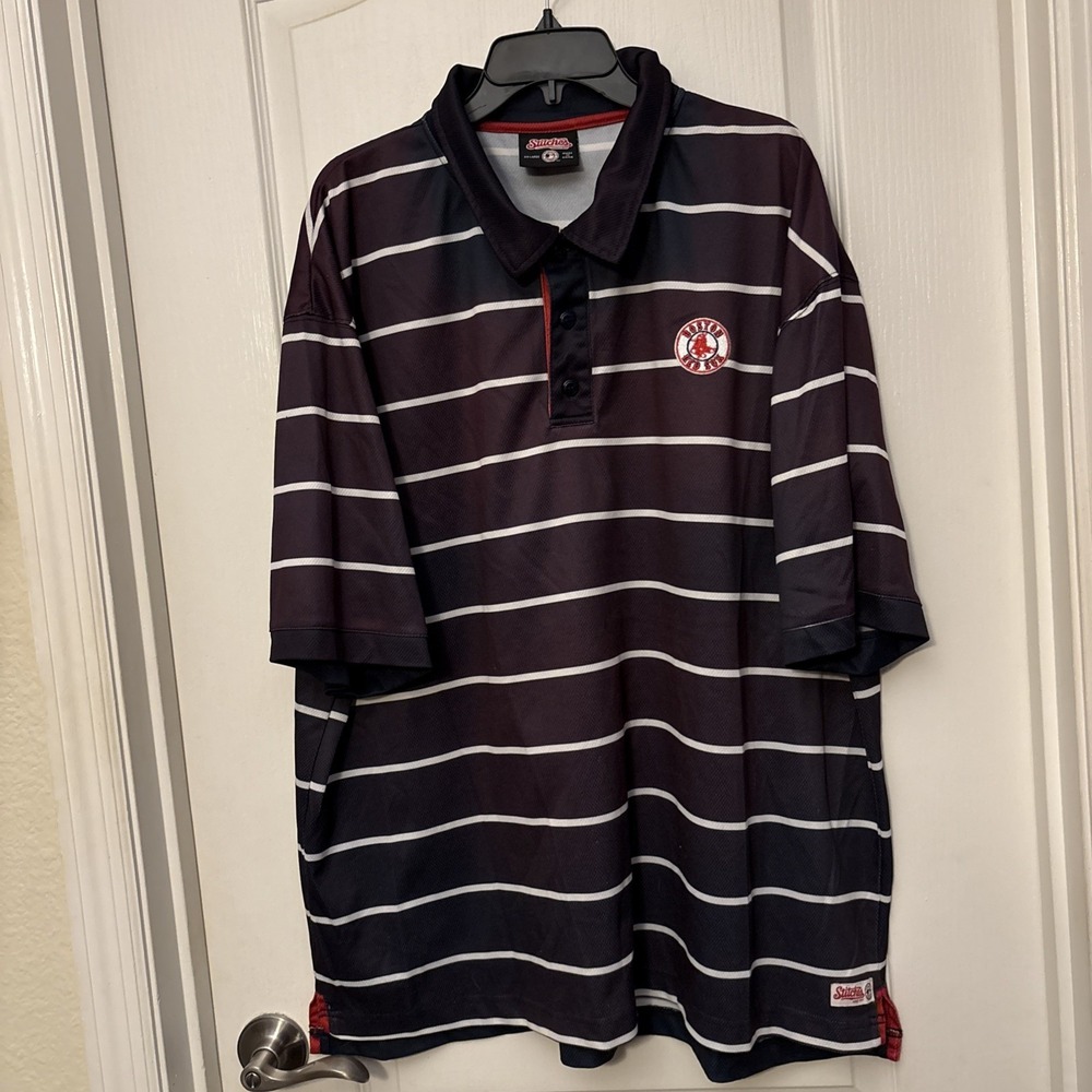Boston Red Sox - Men's Golf Shirt 2XL Collar Polo Shirt Purple Stripe Stitches